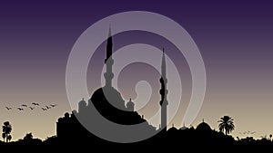 Silhouette of Eid Illustration of a mosquein the evening.