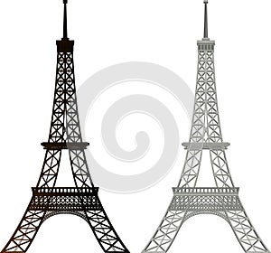 Silhouette eiffel towers on white background