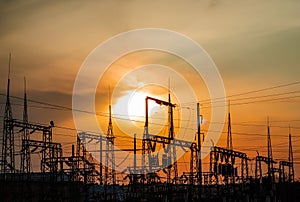 Silhouette of an Electicity power plant at sunset