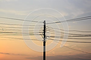 Silhouette of Electric pole power lines