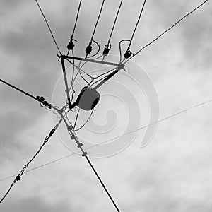 Silhouette of electrician aerial conductor