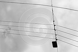 Silhouette of electrician aerial conductor