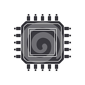 Silhouette of electronic Integrated circuit top view. Vector illustration. Computer microchip or nano processor icon.