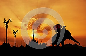 Silhouette of Elephant with Temple