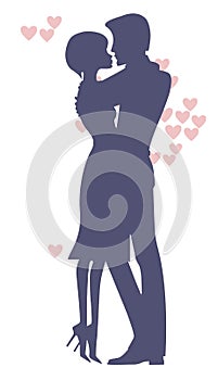 Silhouette of embracing men and women. Date and love. Vector illustration