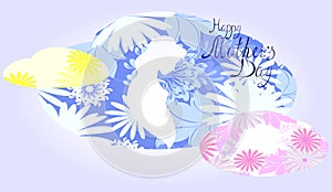 Silhouette of expectant mother in a cloud of flowers. EPS10 vector illustration.