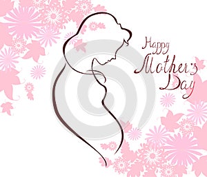 Silhouette of expectant mother with text for Happy Mothers Day celebration. EPS10 vector illustration.
