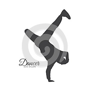 Silhouette of expressive break dance. Boy dancing of Hip Hop on white background