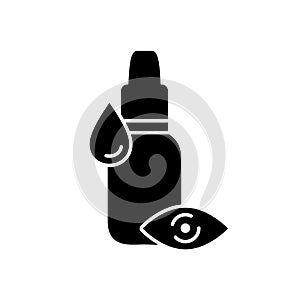 Silhouette Eye drops. Outline icon of liquid medication to moisturize, treatment. Black simple illustration of bottle, medicine