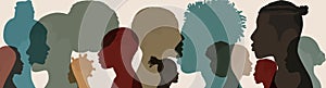 Silhouette face head in profile ethnic group of black African and African American men and women.Identity concept -racial equality