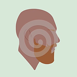 Silhouette. Face. Redhead Guy. Portrait of a bald man. Male head. Man head silhouette. Flat colored illustration.
