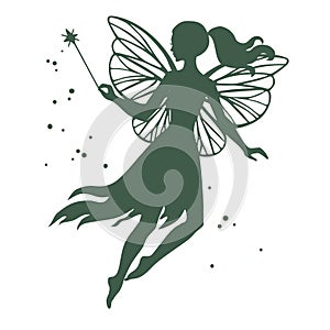 Silhouette of fairy, vector  illustration isolated on white