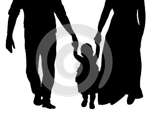 Silhouette family with baby go by the arms, legs