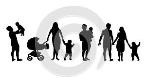 Silhouette of a family with children set on white background