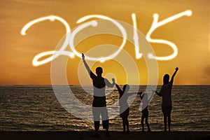 Silhouette of family enjoy new year