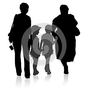 Silhouette of family, mother and children and