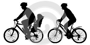 Silhouette of a family on mountain bikes, vector illustration set.