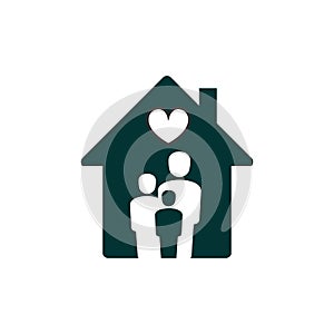 Silhouette family safe at home as mom and dad and kid. Family love icon. Stock Vector illustration isolated on white background