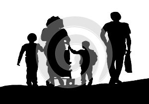 Silhouette family walking in the street