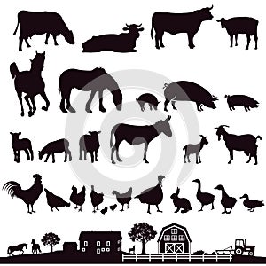 Silhouette of farm animals