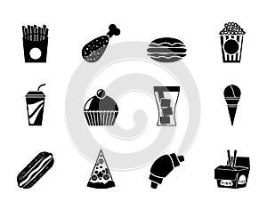 Silhouette fast food and drink icons