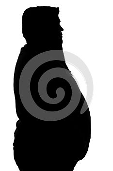 Silhouette of a fat man in a sports jacket