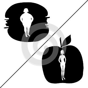 Silhouette of fat and slim women