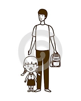 Silhouette of father with daughter of back to school