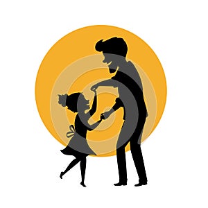 Silhouette of father and daughter dancing together holding hands isolated vector illustration