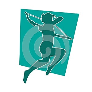 Silhouette of a female archer in action pose.