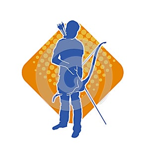 Silhouette of a female archer fighter in action pose with her arrow and bow.