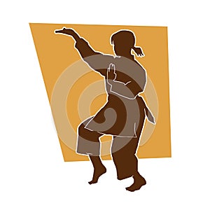 Silhouette of a female athlete kata karate vector