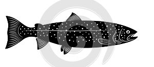 Silhouette of female Atlantic salmon is on a white background