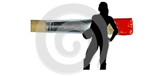 Silhouette of female handball player against paint brush with red painted tip on white background