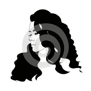 Silhouette of female head, black and white portrait