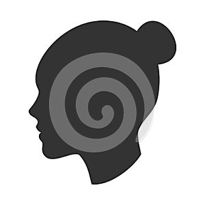 Silhouette of female head, woman face in profile, side view