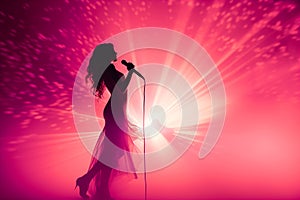 Silhouette of female Singer on Stage with Pink Lights