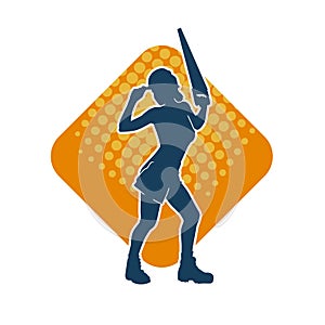 Silhouette of a female wearing worker costume in pose carrying a hacksaw tool.