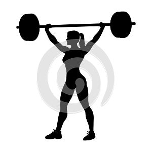 Silhouette of a female Weightlifter Lifting a Barbell