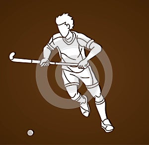 Silhouette Field Hockey Male Player Action Cartoon Graphic
