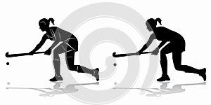 Silhouette of a field hockey woman player, vector draw