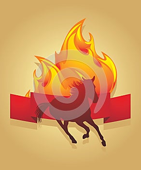 Silhouette of a fiery horse. Icon for design