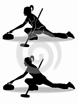 Silhouette of figure curling player , vector draw