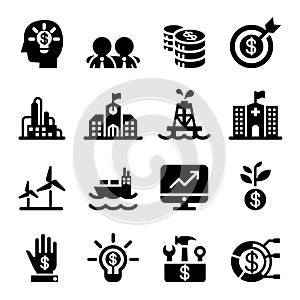 Silhouette Financial Investment icons set
