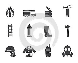 Silhouette fire-brigade and fireman equipment icon