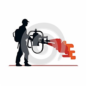 Silhouette Firefighter Spraying Fire With Blow Nozzle - Industrial Design