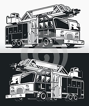 Silhouette firefighter truck fire engine drawing