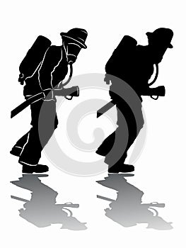Silhouette of a fireman, vector draw