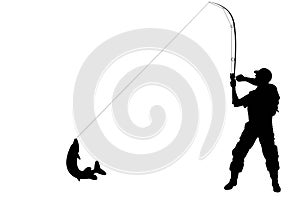 Silhouette of a fisherman with a pike fish