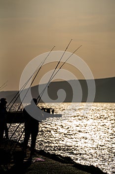silhouette of a fisherman at çanakkale